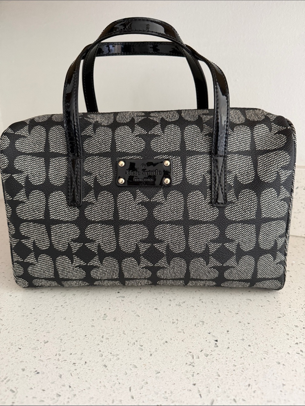 kate spade Black and Gray Heart Jacquard Satchel Never used! Smoke free home